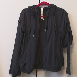 Lululemon fall jacket, fleece lined, windbreaker outer, hooded, charcoal grey